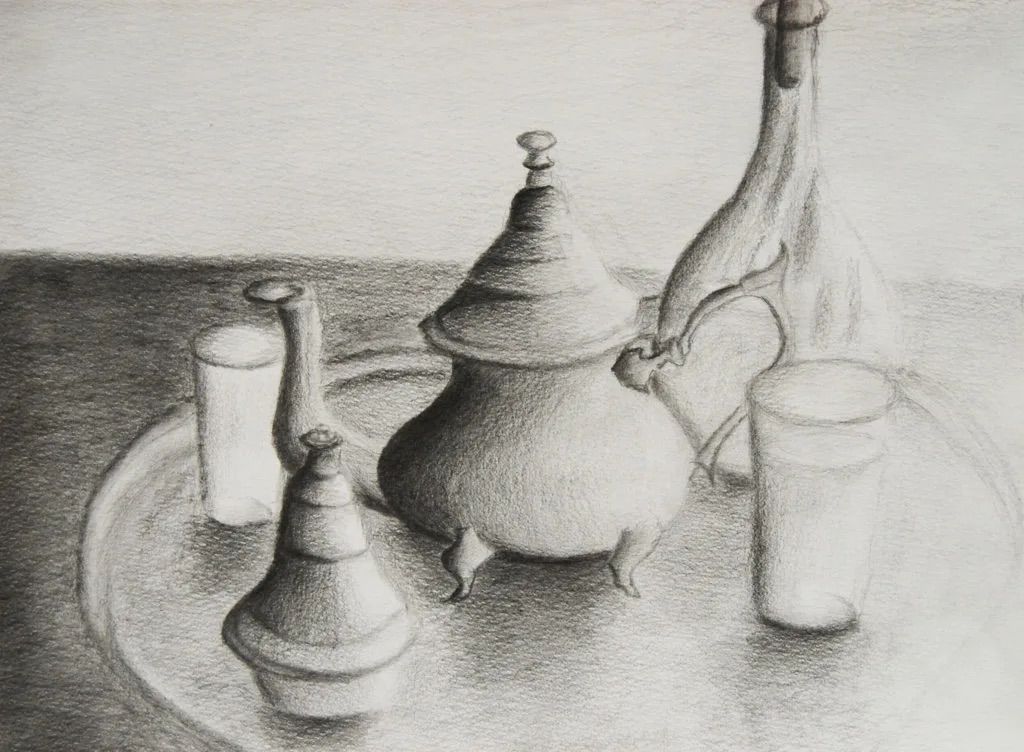 Nature morte au crayon, réalisée par un élève des Ateliers de Léna