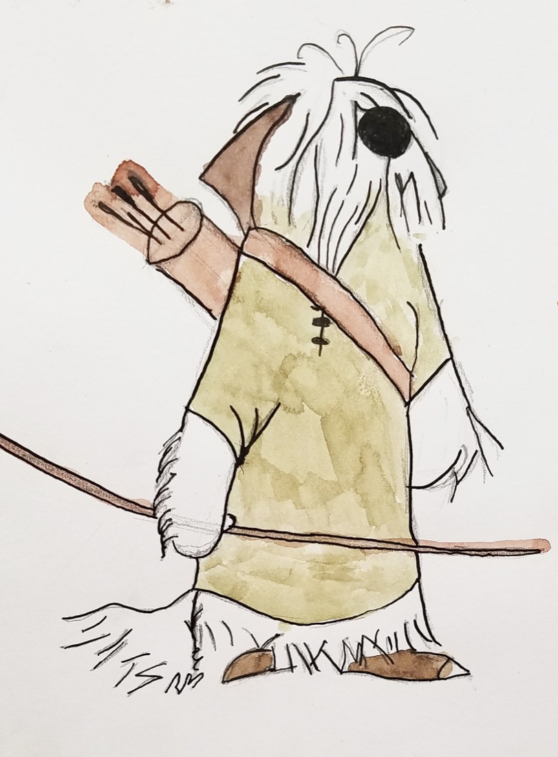 Un personnage d'archer tout poilu, dessiné et mis en couleur par un élève junior des Ateliers de Léna